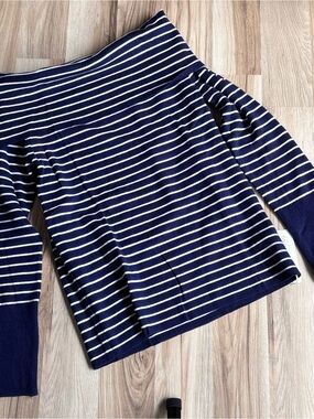 Navy and White Striped Off-Shoulder Sweater